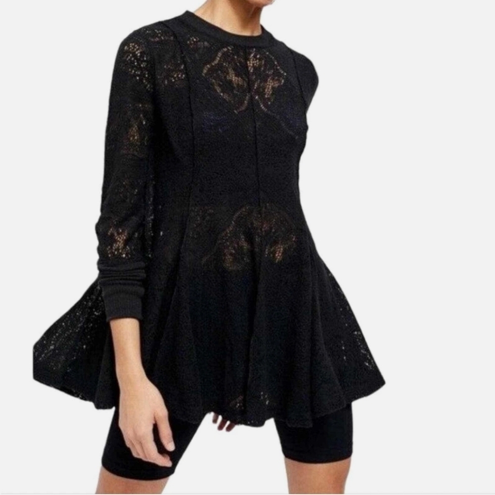 FREE PEOPLE COFFEE IN THE MORNING TUNIC DRESS UNCONVENTIONAL LACE SZ XS